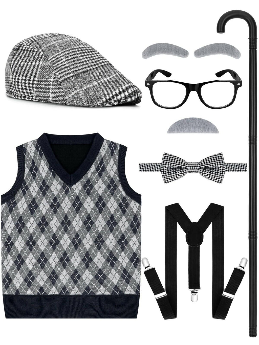 Luces 100th Days of School Costume, Boys Old Man Costume Vest Hat Accessories,