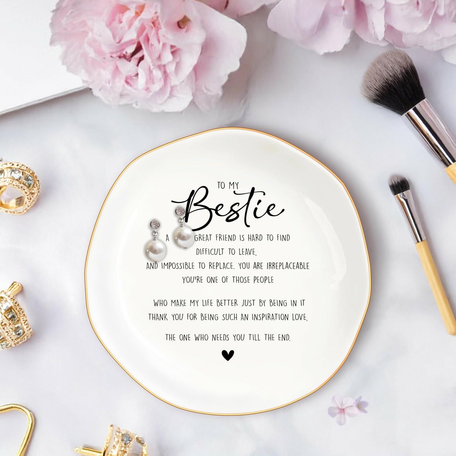 Bestie Gifts for Women Friendship, Jewelry Dish Trinket Tray, Gifts for Friends