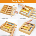 DUJEN Plastic Bag Organizer for Drawer, Bamboo Food Storage Bags Container