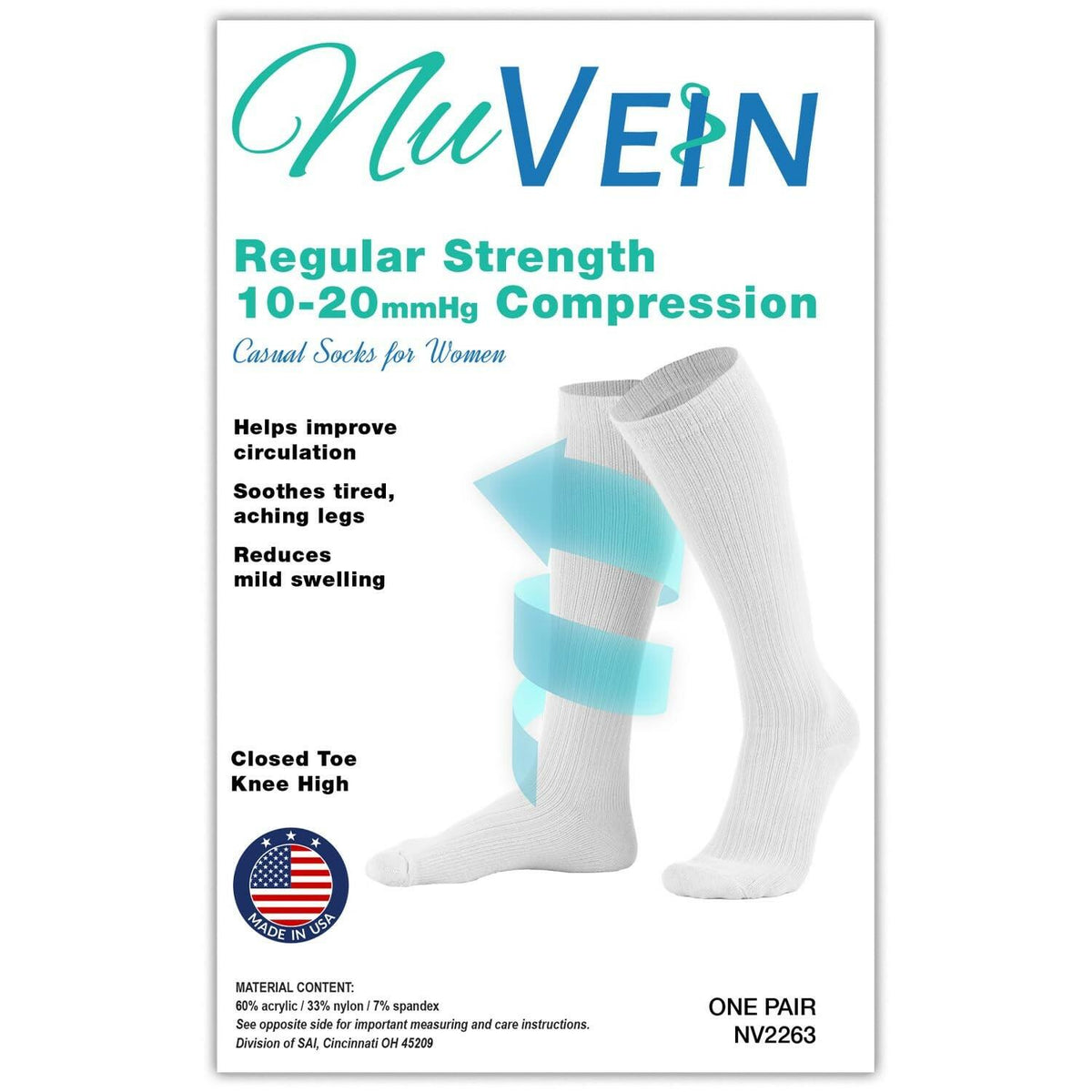 NuVein Women's Compression Socks, 15-20 mmHg Support, Casual Cushion Foot Style,