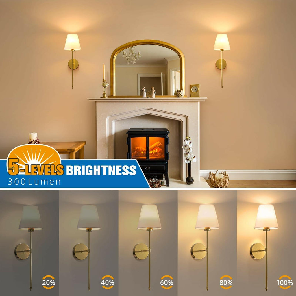Set of 2 NIORSUN Battery Operated Wall Sconce,Gold Rechargeable Wall Lights with
