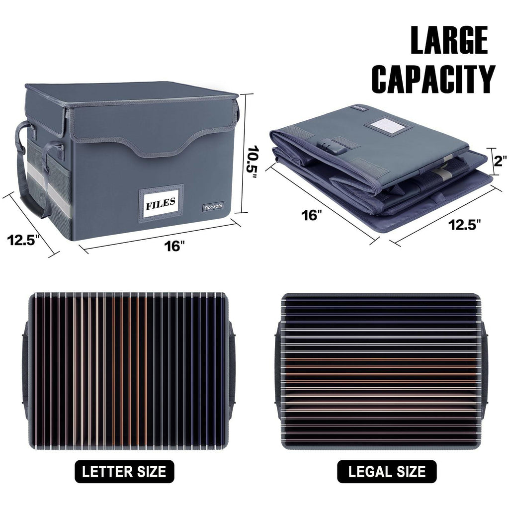 DocSafe Fireproof Document Box with Lock,File Storage Organizer with Zipper