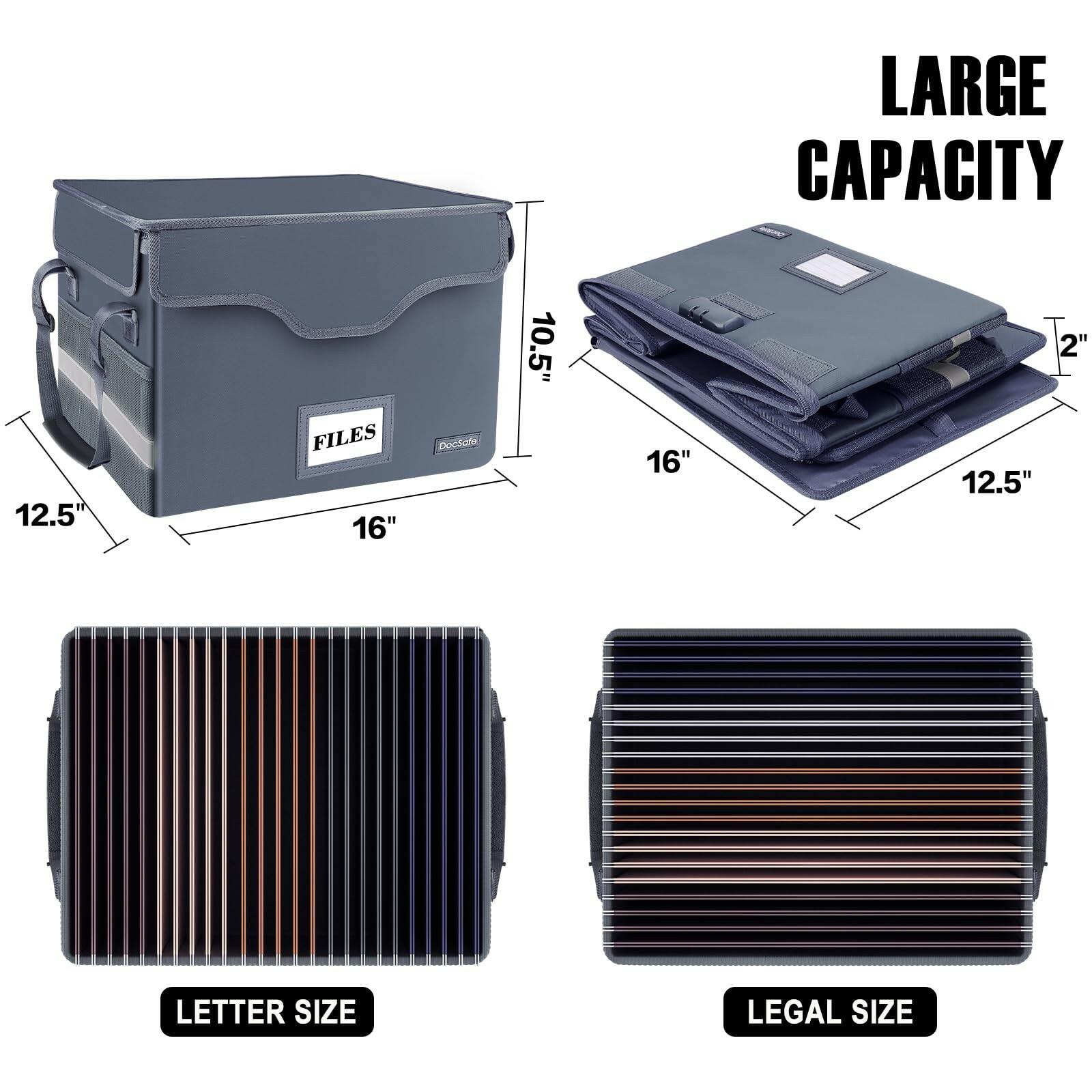 DocSafe Fireproof Document Box with Lock,File Storage Organizer with Zipper