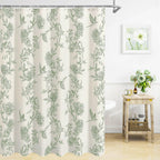 MitoVilla Sage Green Farmhouse Shower Curtain Set, 72" W x 72" L Cotton Floral