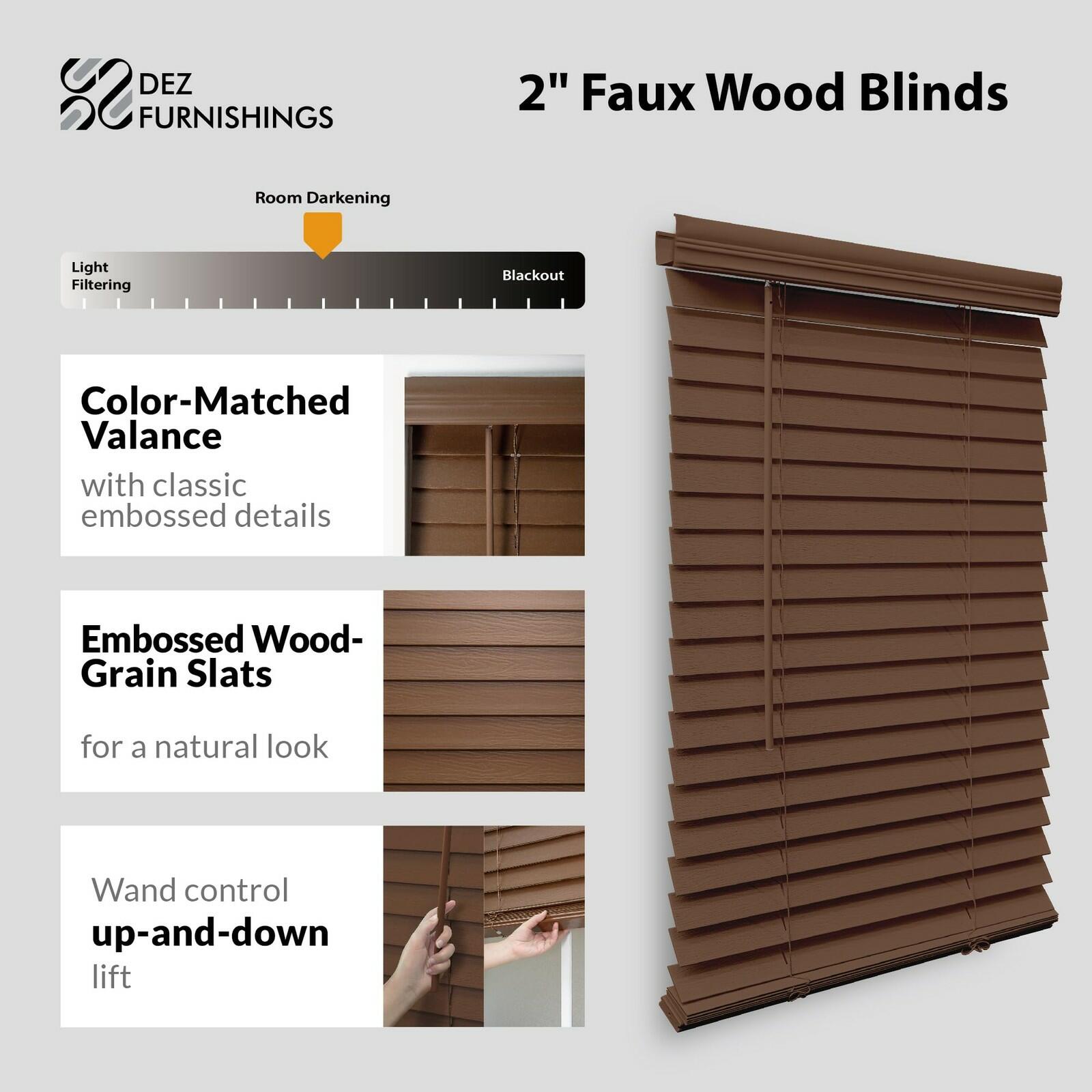 DEZ FURNISHINGS 29.25" W x 48" H Cordless 2" Faux Wood Blind Dark Oak