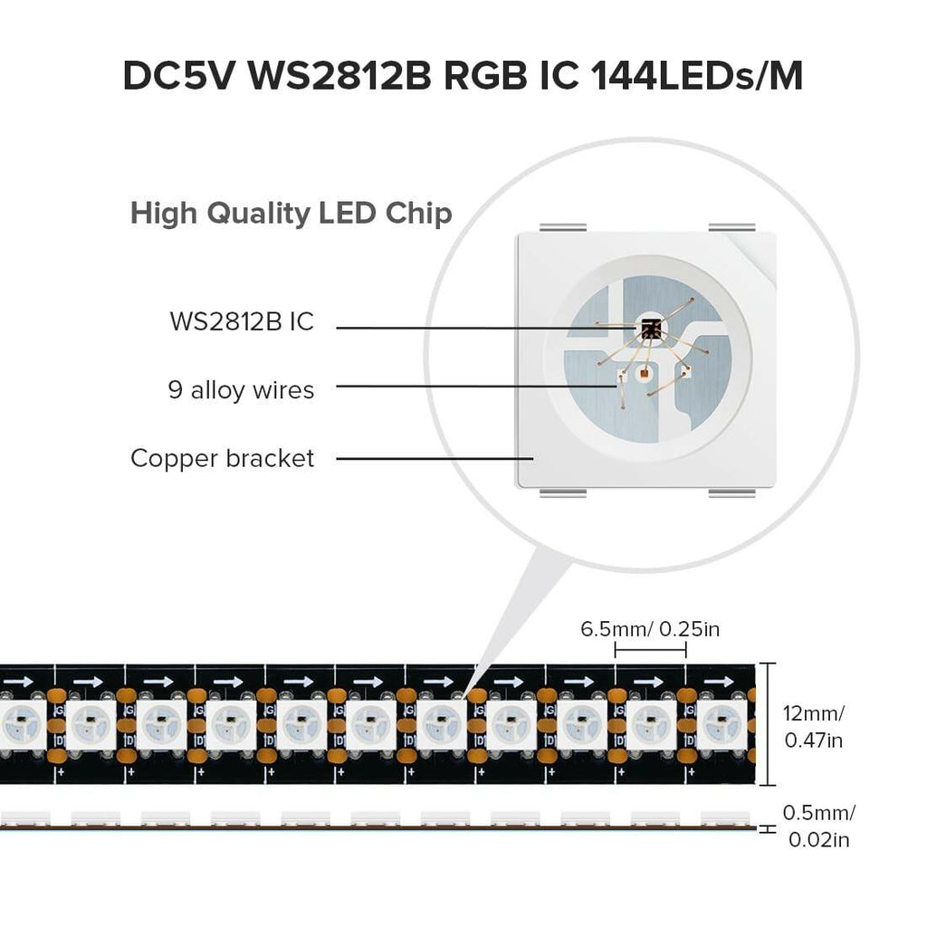 SEZO WS2812B LED Strip Light 3.3FT/1M 144LEDs/m Individually Addressable