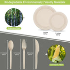 Besteek 250 Piece Compostable Paper Plates Set with Extra Long Utensils