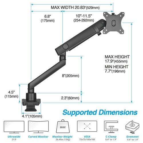AVLT Single 17"-38" Monitor Arm Desk Top Mount Premium Mechanical Spring Fits Up