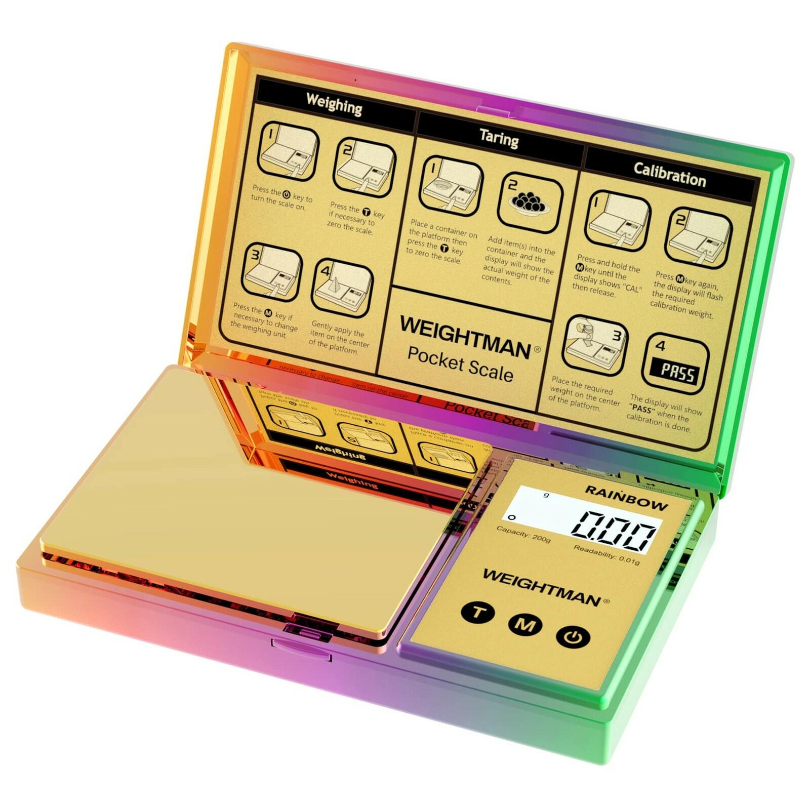 WEIGHTMAN Shiny Digital Gram Scale 200g x 0.01, Chrome Rainbow Mini Scale for