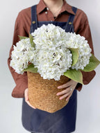 JINWOE 4PCS White Faux Hydrangea Flowers 21" Vintage Real Touch Latex Silk