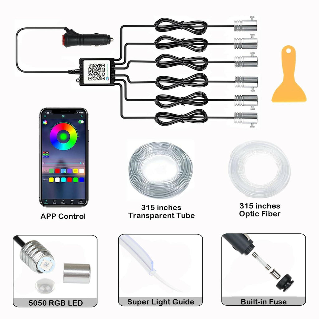 DEHERANE Interior Car LED Strip Lights, RGB 6 in 1 Ambient Lighting Kits with