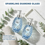 MALACHI Soap Dispenser Set, Crystal-Textured Diamond Glass with Rustproof