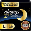 13 Count Always ZZZ Overnight Disposable Period Underwear for Women, Large, 360°