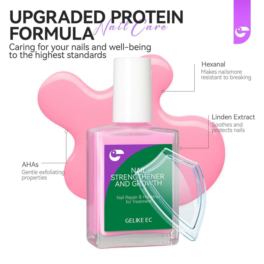 Nail Polish Strengthener and Growth Treatment: Pink Gelike EC 6 in 1 Natural