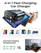LISEN Retractable Car Charger, Gifts for Him Her, Cars Adapter USB C Fast