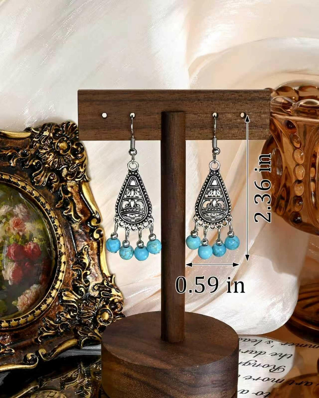 Watforsh Boho Silver Turquoise Filigree Western Country Earrings Teardrop Drop