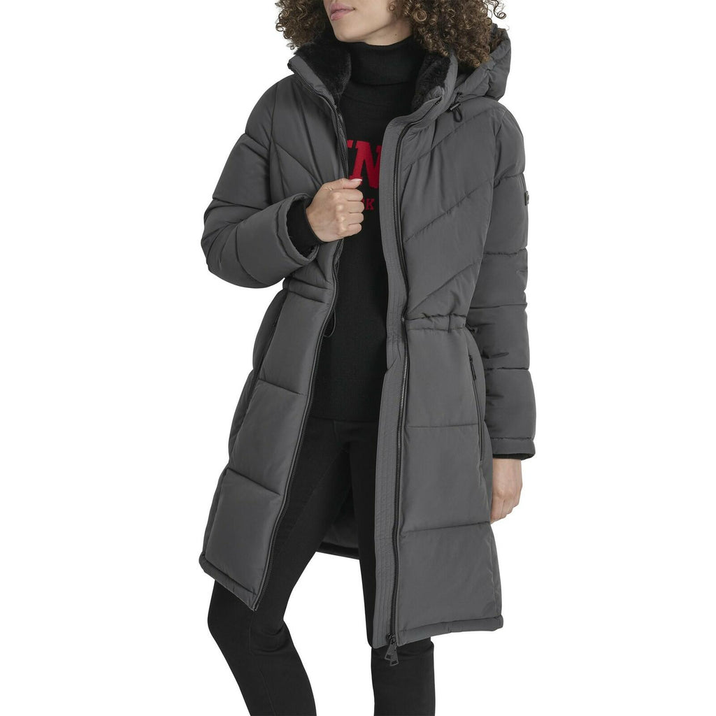 DKNY Women's Medium Walker-Length Puffer Coat with Hood and Adjustable Internal