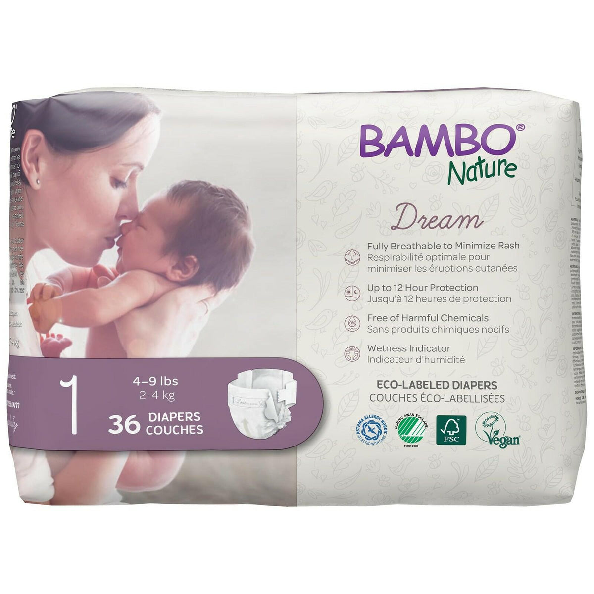 72 Count Bambo Nature Hypoallergenic Baby Diapers, Eco-Labelled Sustainable