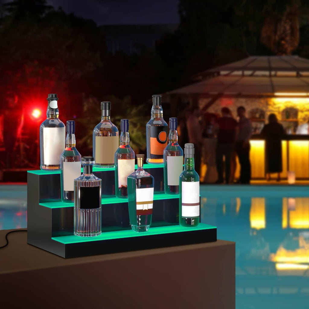 VEVOR LED Lighted Liquor Bottle Display, 3 Tiers 24 Inches, Supports USB,