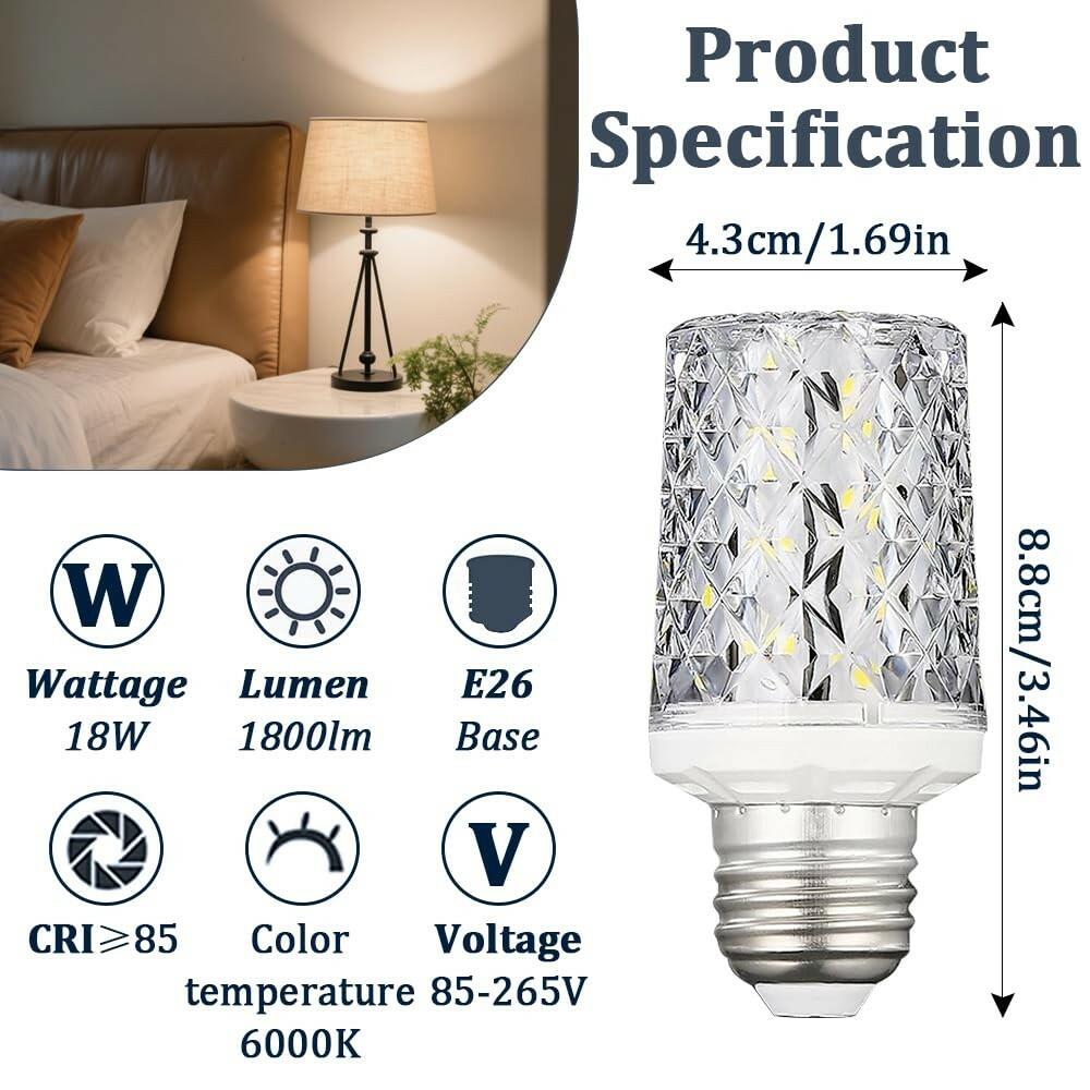 2 PACK E26 LED Bulbs,Modern Craft Crystal lamp,6000K Daylight White 18W LED