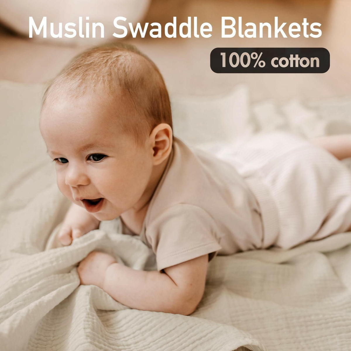 3 PACK Muslin Swaddle Blankets for Newborn, Breathable Soft Receiving Blanket,