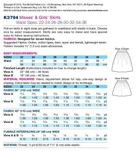 KWIK-SEW PATTERNS K3794OSZ Misses and Girlsskirts Sewing Pattern, Size Waist: