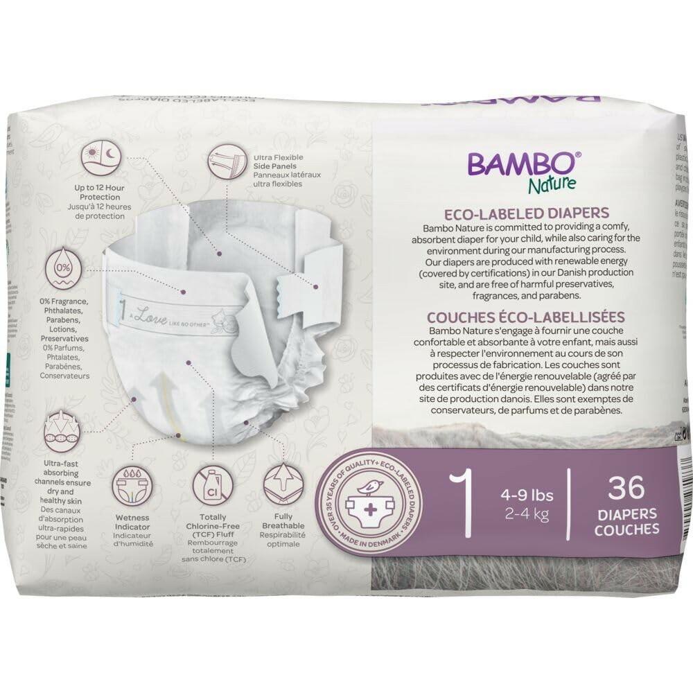 72 Count Bambo Nature Hypoallergenic Baby Diapers, Eco-Labelled Sustainable