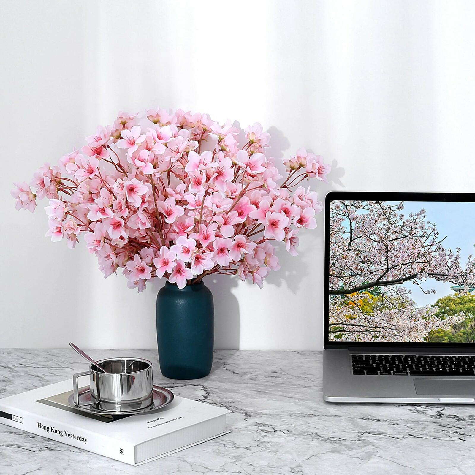 SITUMEIZI 6Pcs Artificial Cherry Blossom Branches Decor Fake Flowers Silk Spring