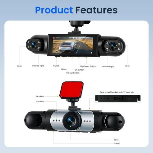 Orderich 4 Channel 360° Dash Camera Front and Rear Inside Left Right, 3.16 Inch