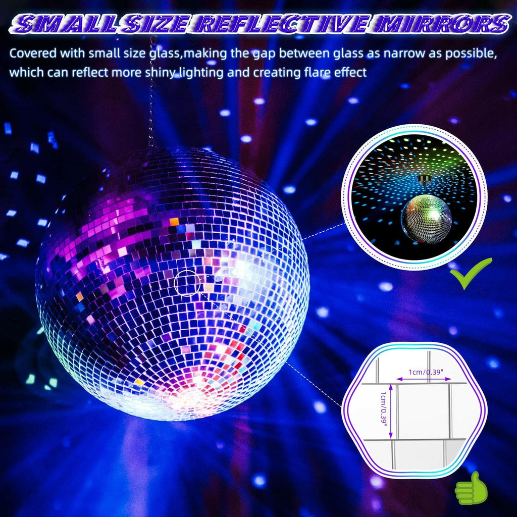Meagoo Disco Ball with Motor and Light, 8" Hanging Mirror Ball and 6RPM