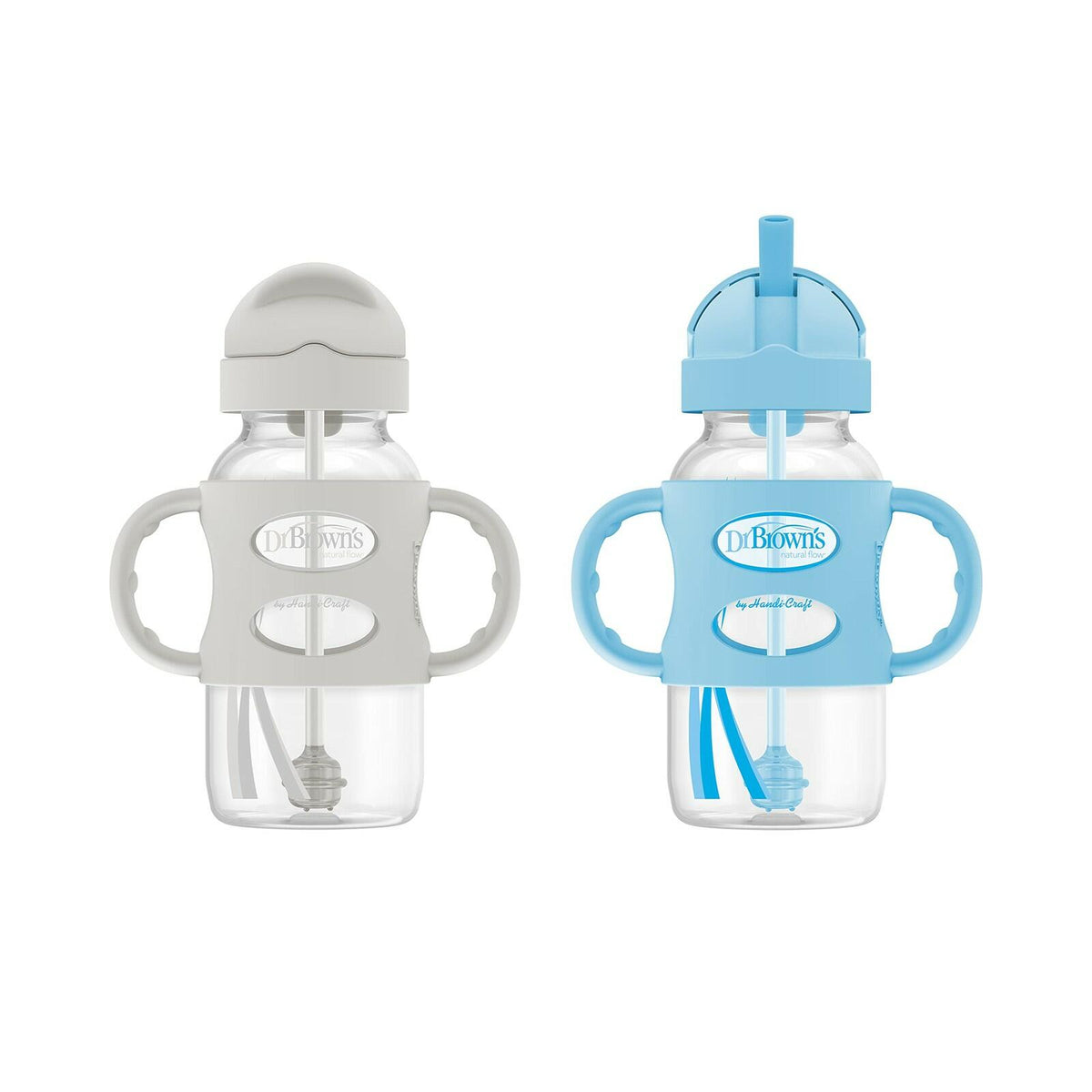 Dr. Brown's Milestones Wide-Neck Sippy Straw Bottle with 100% Silicone Handles