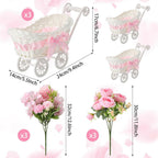 Fiwochic 3 Pack Rattan Baby Carriage Floral Arrangement with Bouquet Baby Shower