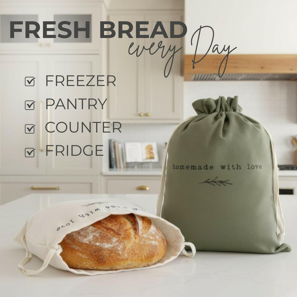 KIBAGA Beautiful Linen Bread Bag Set and Proofing Cover For Homemade Sourdough