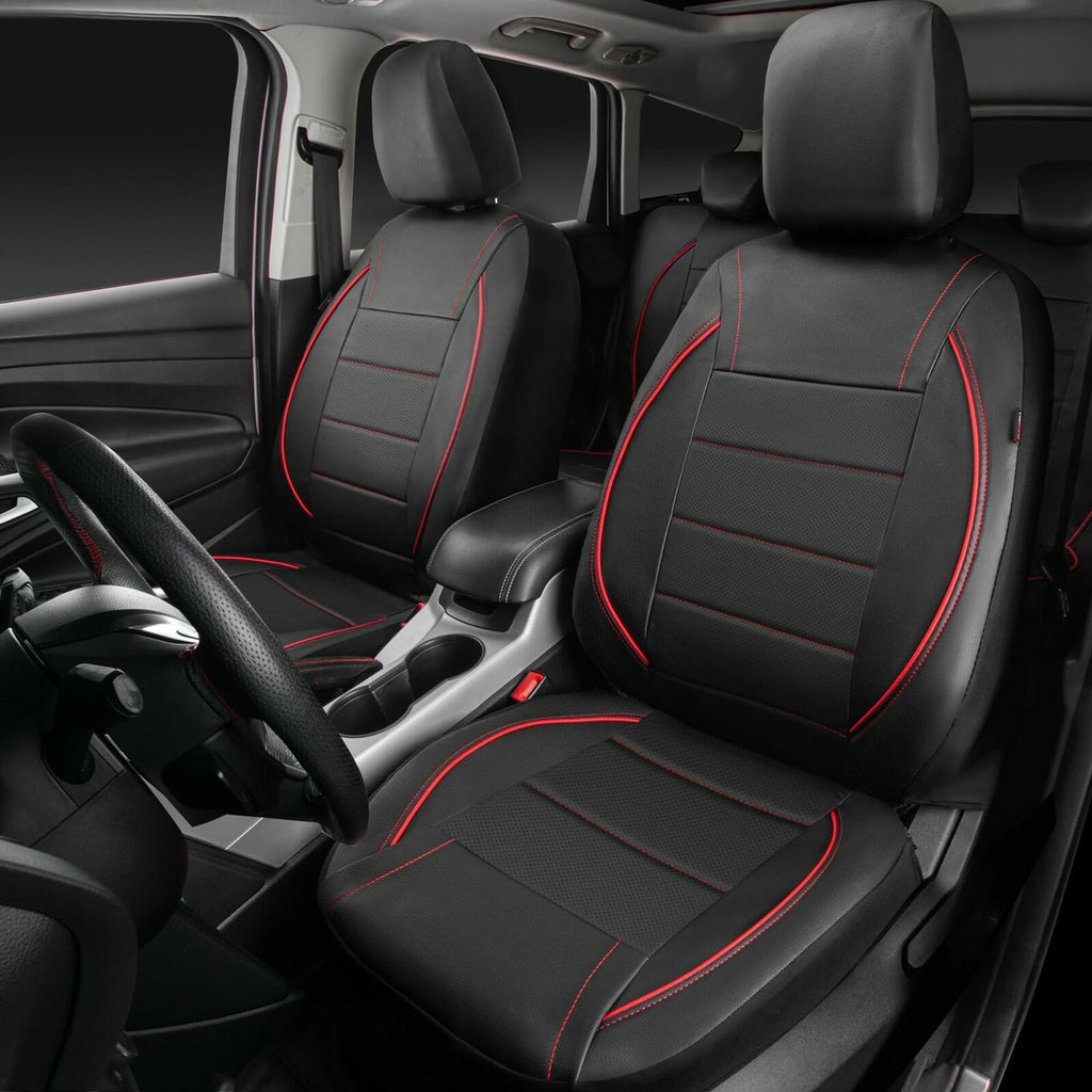 Black and Red CAR PASS Universal FIT Piping Leather Car Seat Cover, for