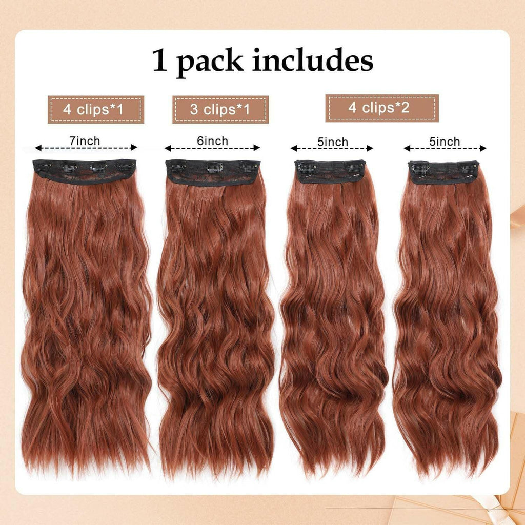 Clip in Hair Extensions 4 PCS 20 Inch Auburn Long Wavy Hair Extensions, Natural