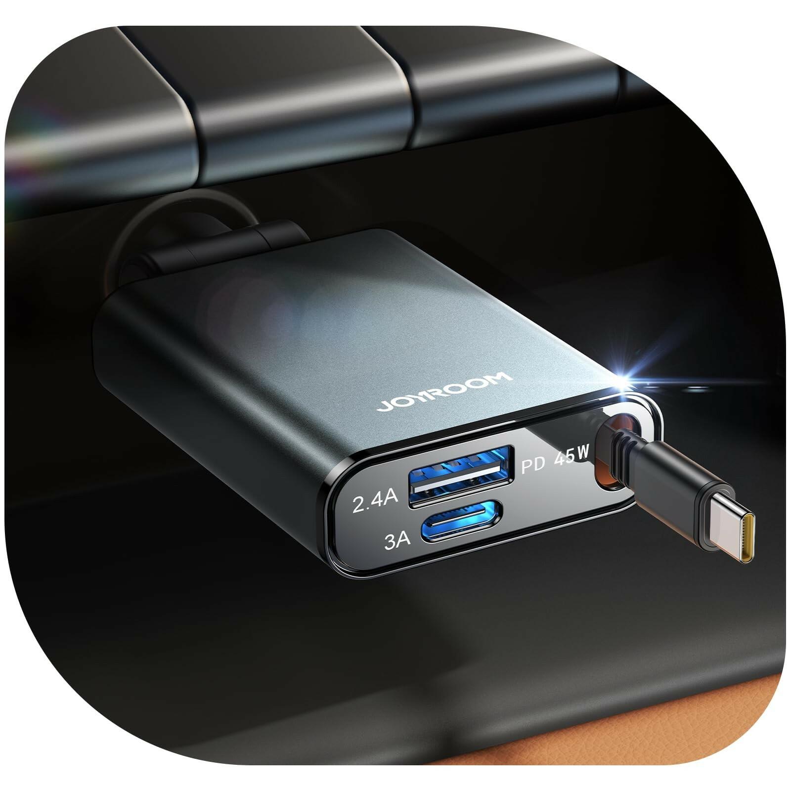 72W Car Charger USB C - PD45W USB C Retractable Cable Fast Charging for iPhone