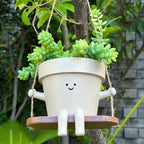 Hanging Planter Swing Face Plant Pot - Cute Resin Head Planters with Drainage