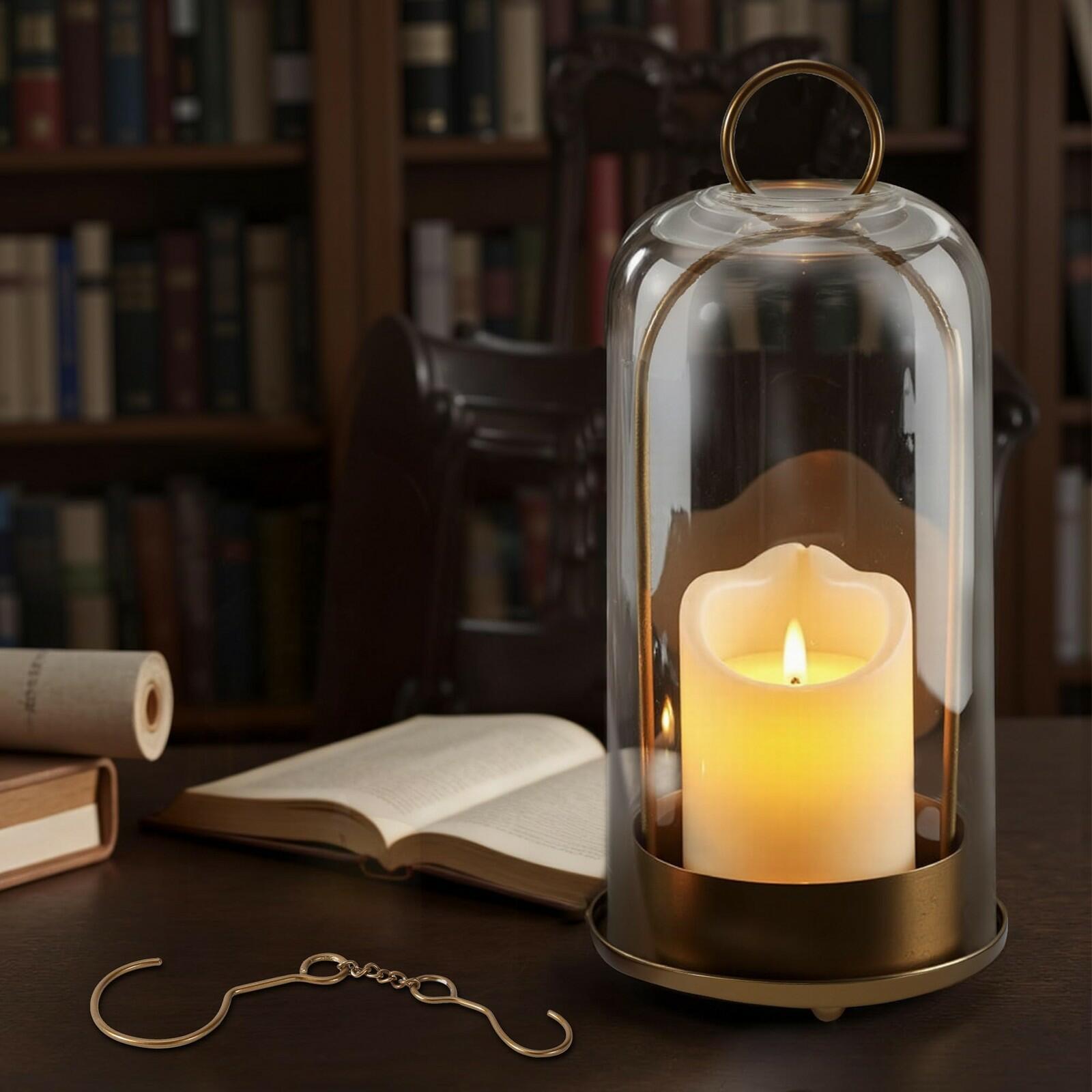 Hurricane Glass Candle Holder, Large Brass Lanterns Hurricane Candlestick Holder