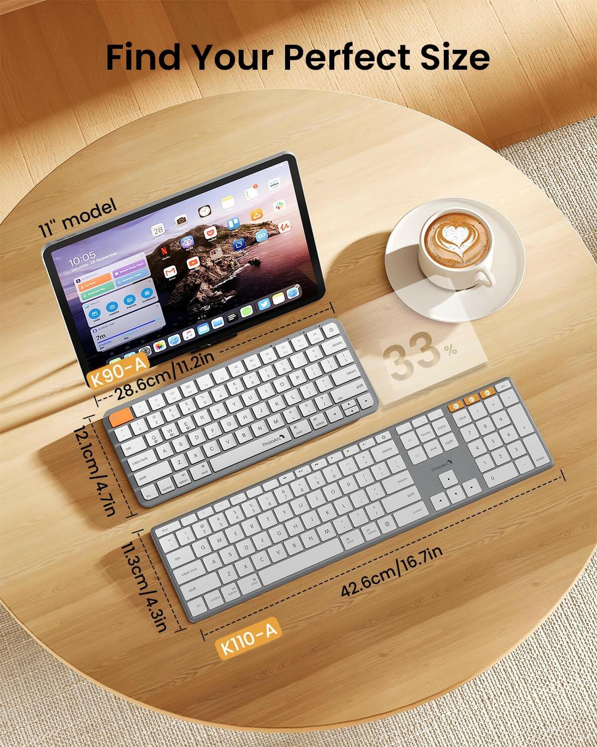 ProtoArc Bluetooth Keyboard for iPad, K90-A Backlit Compact Wireless Keyboard