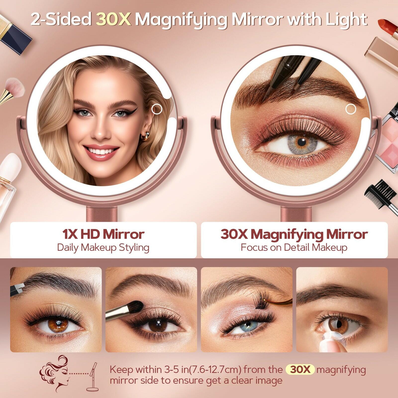 B Beauty Planet Makeup Mirror with Lights, Lighted Magnifying Mirror 30X with 3