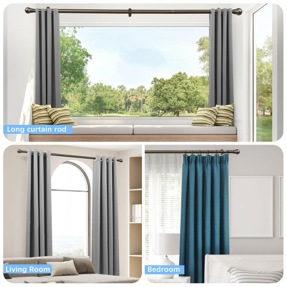 AMZSEVEN Curtain Rods for Windows 16 to 150 Inches, Curtain Rod Max Adjustable