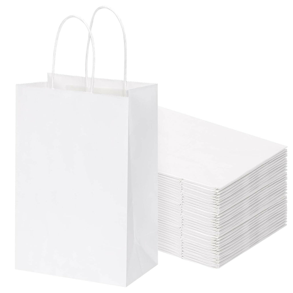 OUTUXED 60pcs 5.25x3.2x8in White Paper Bags with Handles, Small White Gift Bags