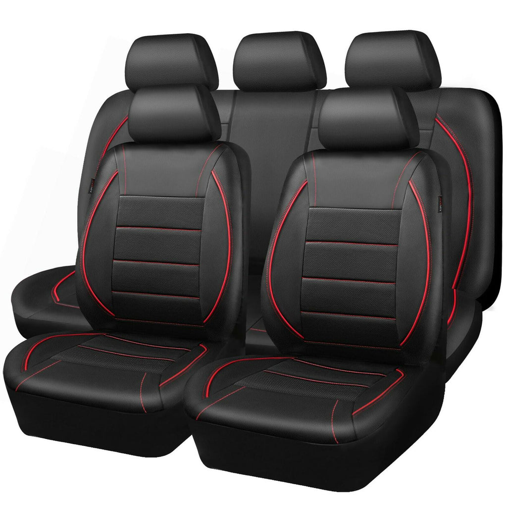 Black and Red CAR PASS Universal FIT Piping Leather Car Seat Cover, for