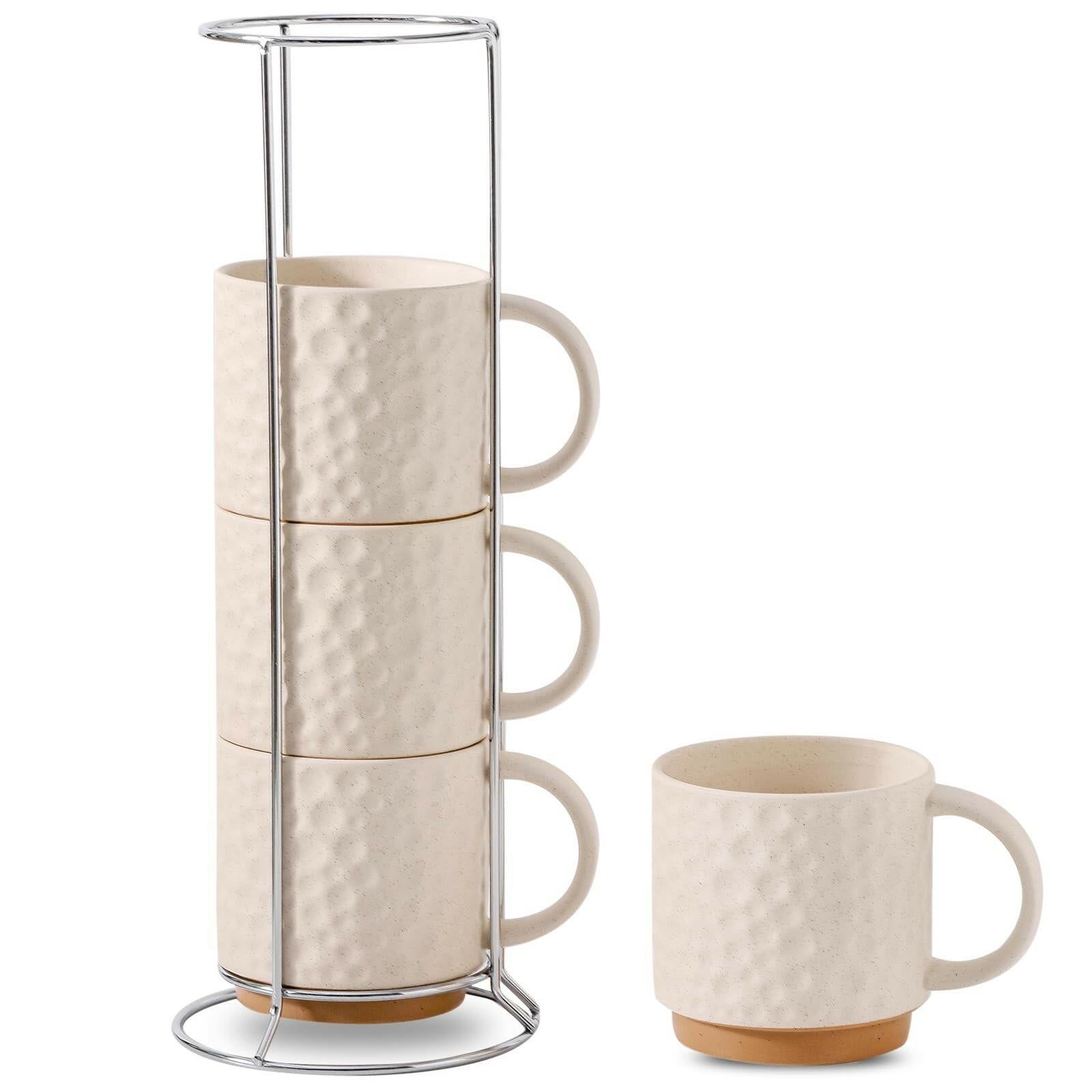 Set of 4 Nihow Ceramic Coffee Mug, 16OZ Stackable Coffee Mug Set with Stainless