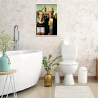 Funny Bathroom Canvas Wall Art Vintage American Gothic Toilet Poster World