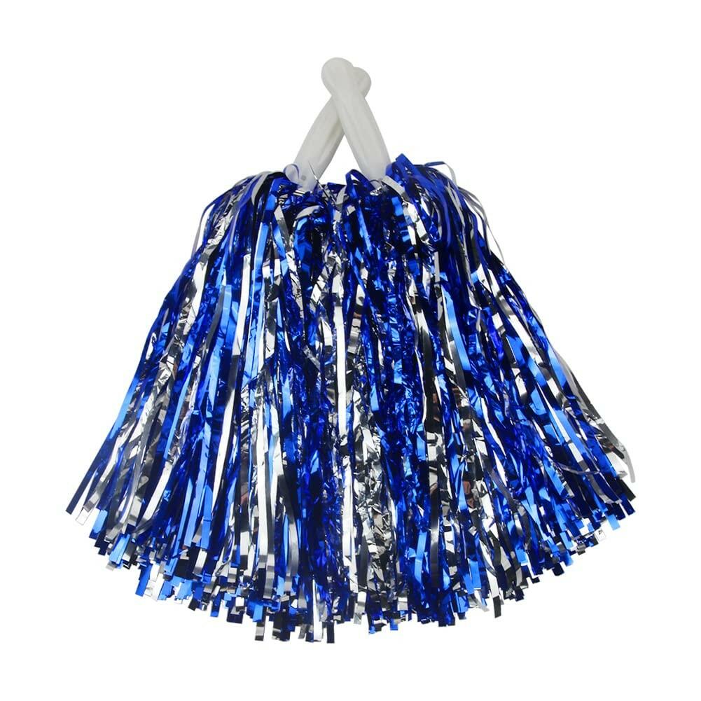 Hooshing 24PCS Pom Poms Cheerleading Blue and Silver Metallic Cheer Pom Poms