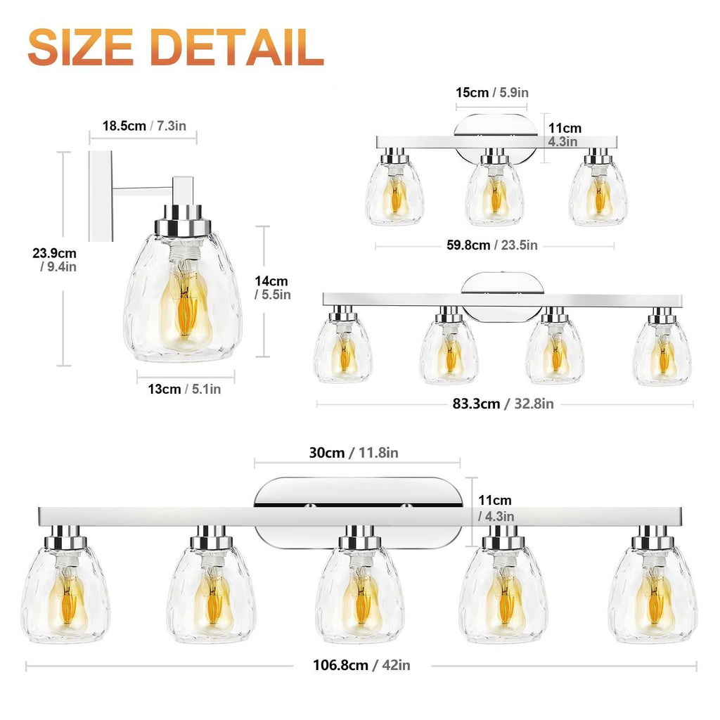 GarveeTech 4 Light Bathroom Light Fixtures Chrome with Hammered Glass Shade,