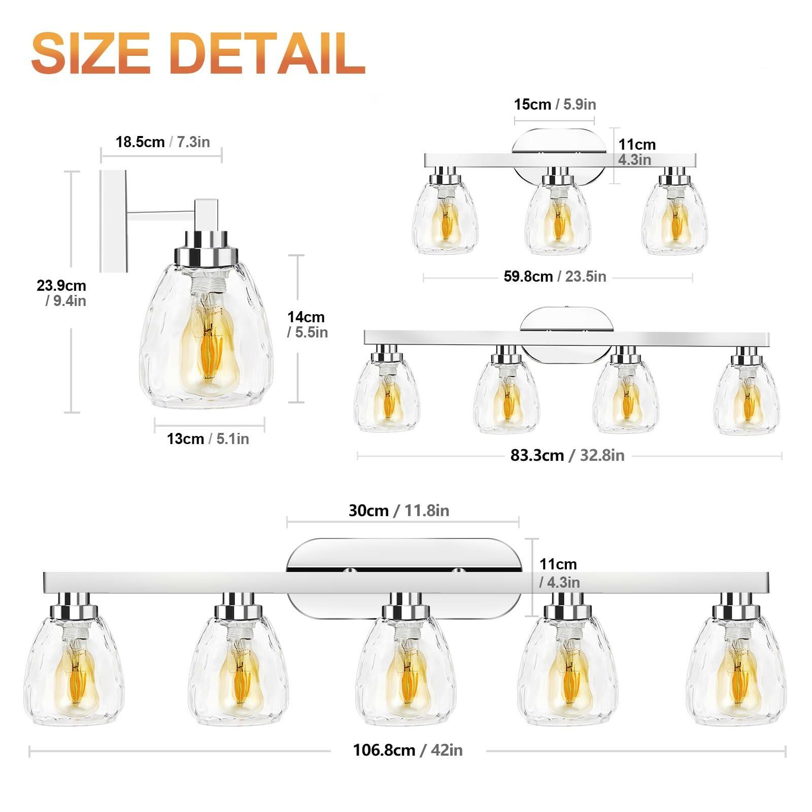 GarveeTech 4 Light Bathroom Light Fixtures Chrome with Hammered Glass Shade,