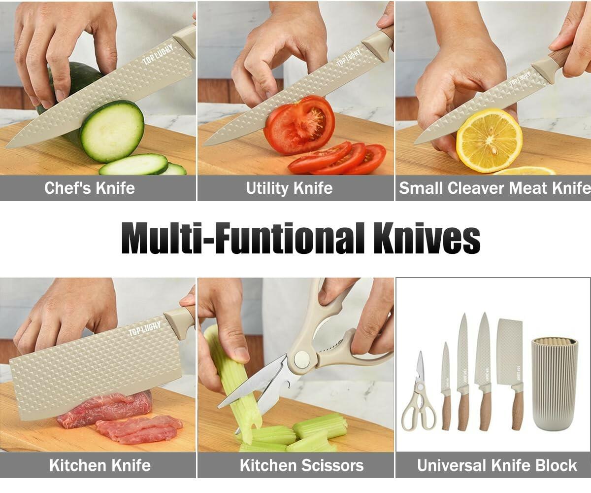 Knife Set, Wiztoynia 6-Piece Khaki Kitchen Knife Set for Home, Anti-Rust
