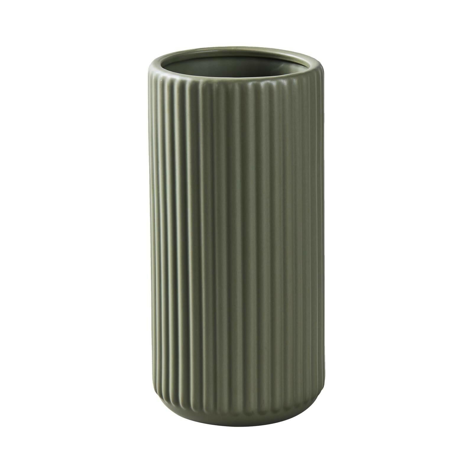 Green Ceramic Flower Vase for Pampas Grass, 8 inch Small Decorative Centerpiece